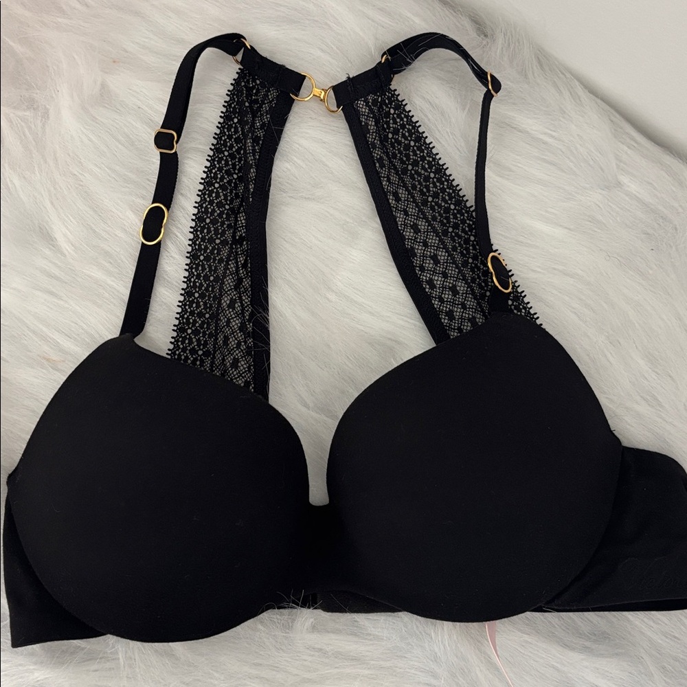 Victoria's Secret Incredible Black Bra with Gold Accents